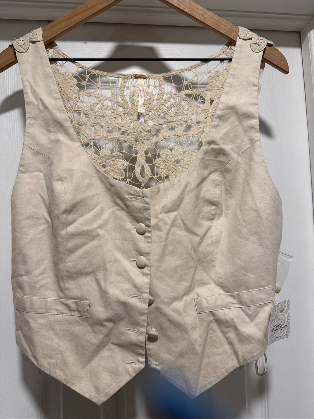 NWT Free People Cream Crochet-Back Crop Vest